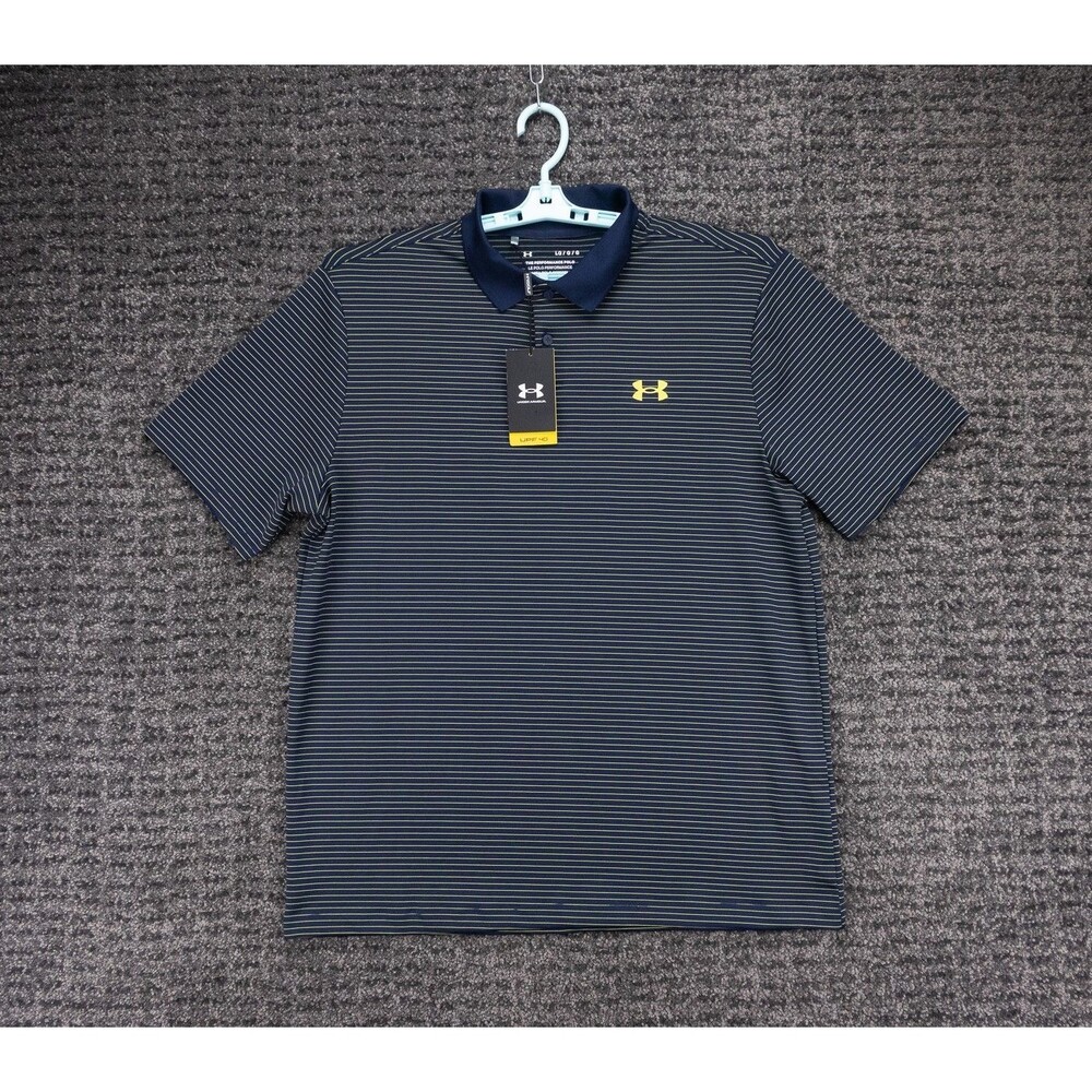 Under Armour Shirt Mens Large Blue Striped The Performance Polo UPF 40 Golf NWT